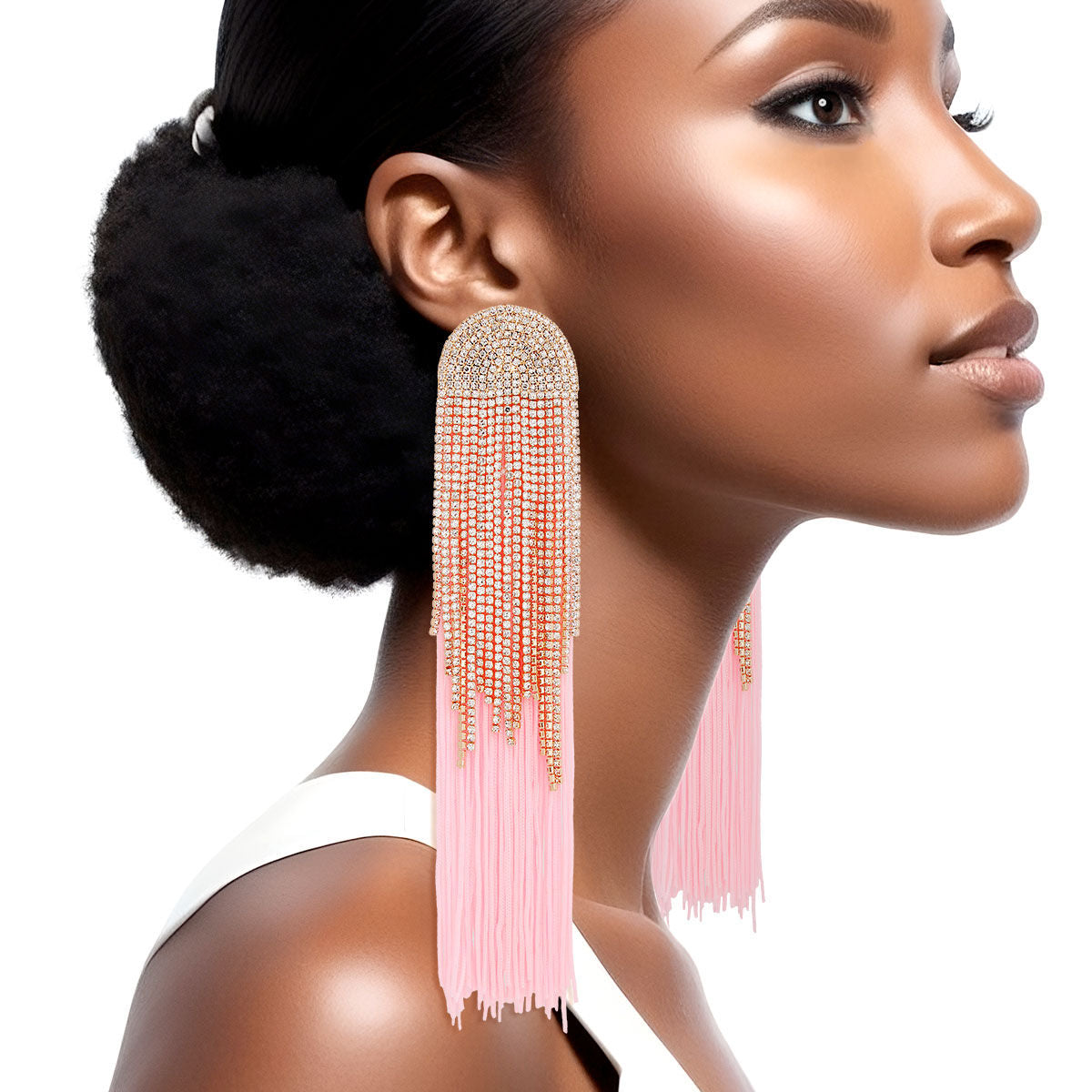 Tassel Pink Long Fringe Glam Earrings for Women