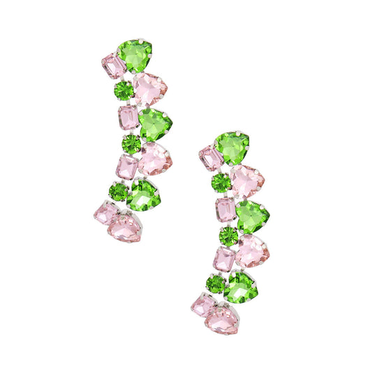 AKA Dangle Pink Green Heart Crystal Earrings