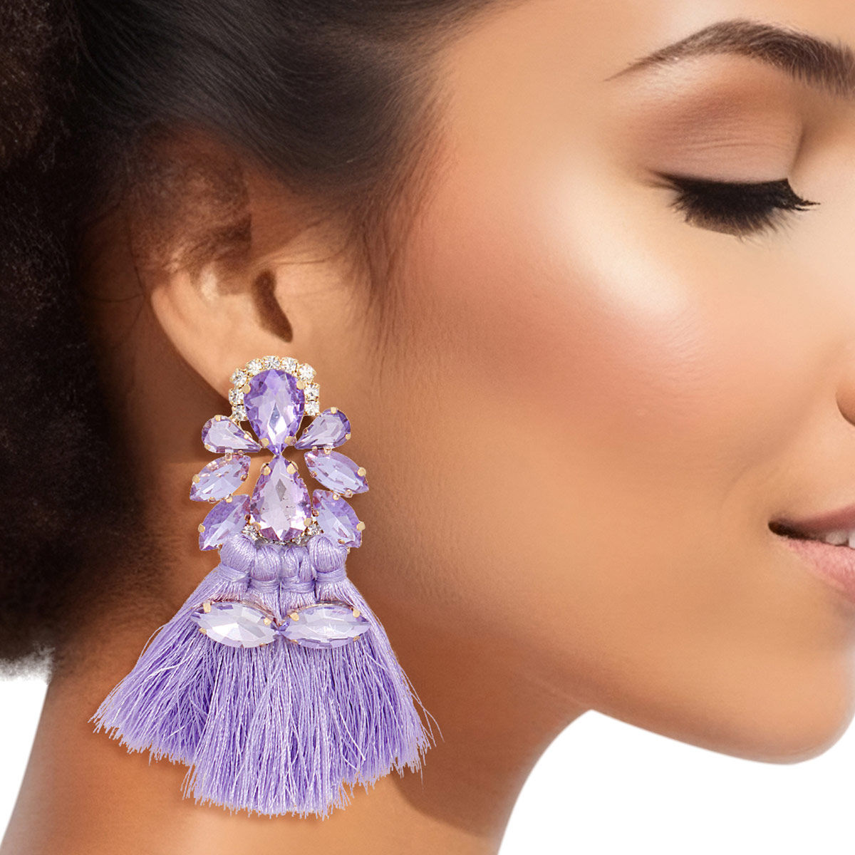 Tassel Lavender Crystal Medium Earrings for Women