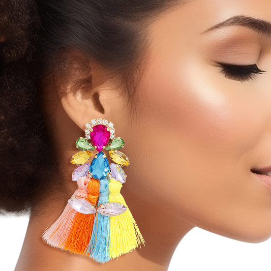 Tassel Multicolor Crystal Med Earrings for Women