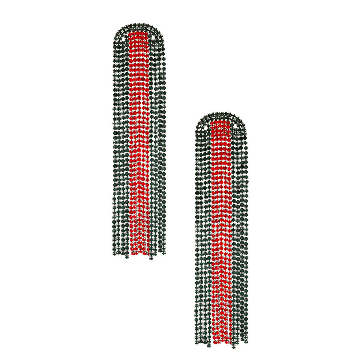 Fringe Red and Green Long Arched Earrings Women