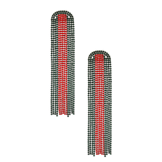 Fringe Red and Green Long Arched Earrings Women