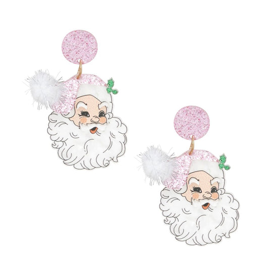 Drop Adorbs Painted Pink Hat Santa Earrings Women