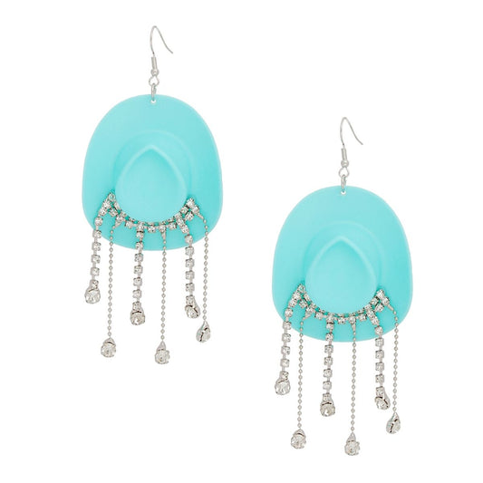 Fish Hook Turquoise Cowgirl Hat Fringe Earrings