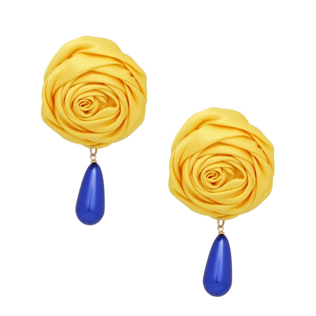 SGRHO Gold Rose Blue Pearl Teardrop Stud Earrings