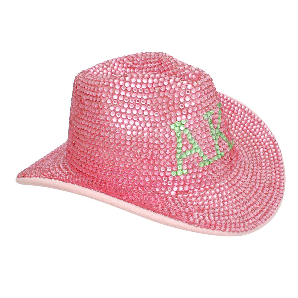 AKA Sorority Pink Green Rhinestone Fedora Hat