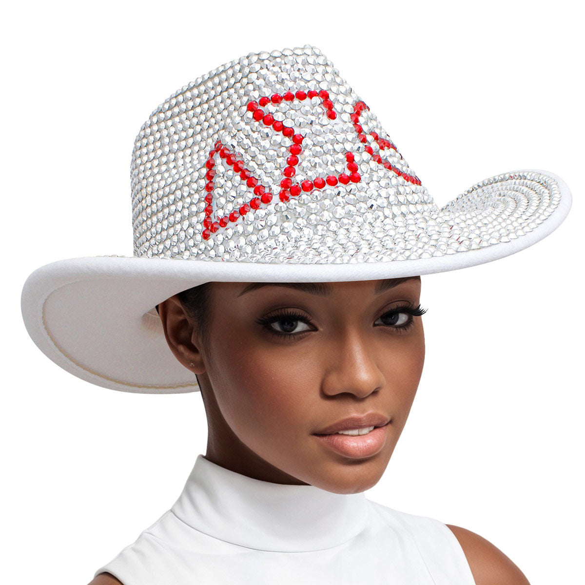 DST Sorority Silver Red Rhinestone Fedora Hat