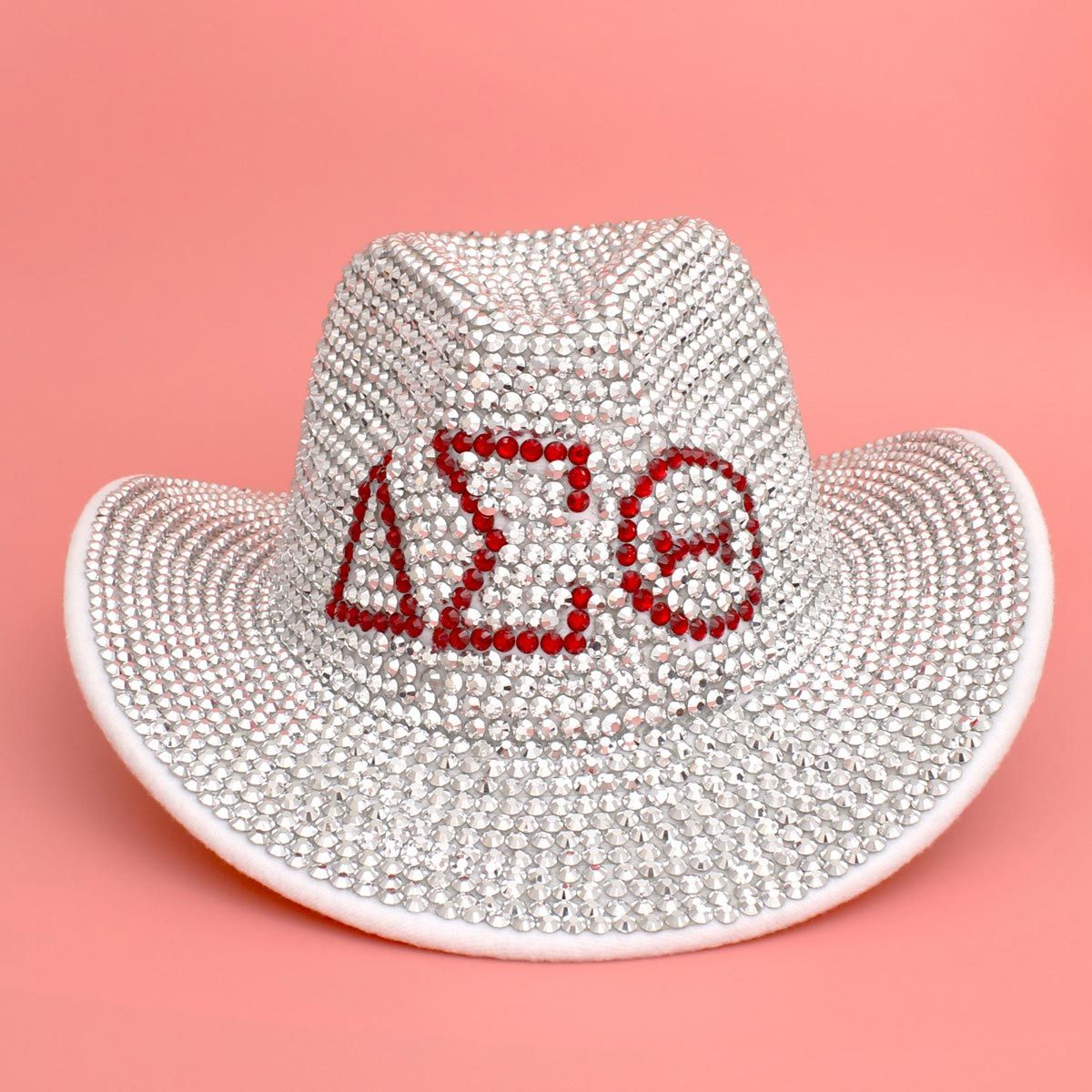 DST Sorority Silver Red Rhinestone Fedora Hat