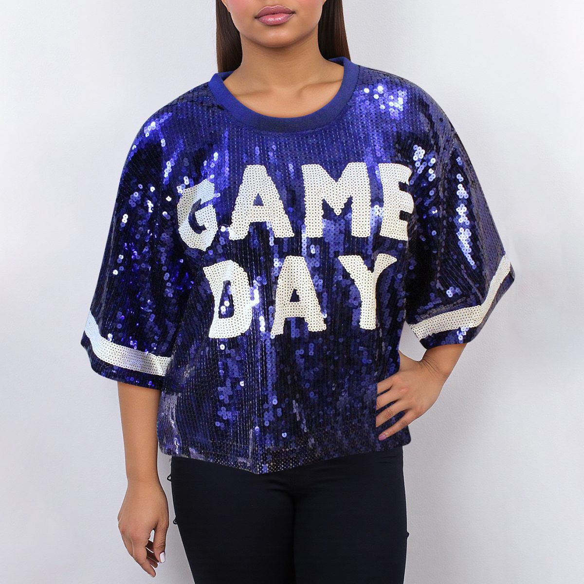 Jersey ZPB Blue White Sequin GAME DAY Crop Top