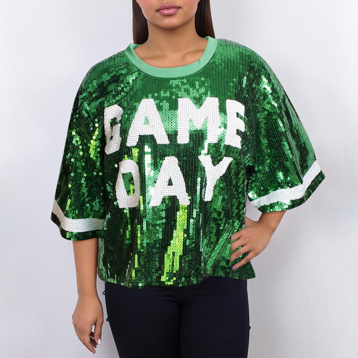 Jersey AKA Green White Sequin GAME DAY Crop Top