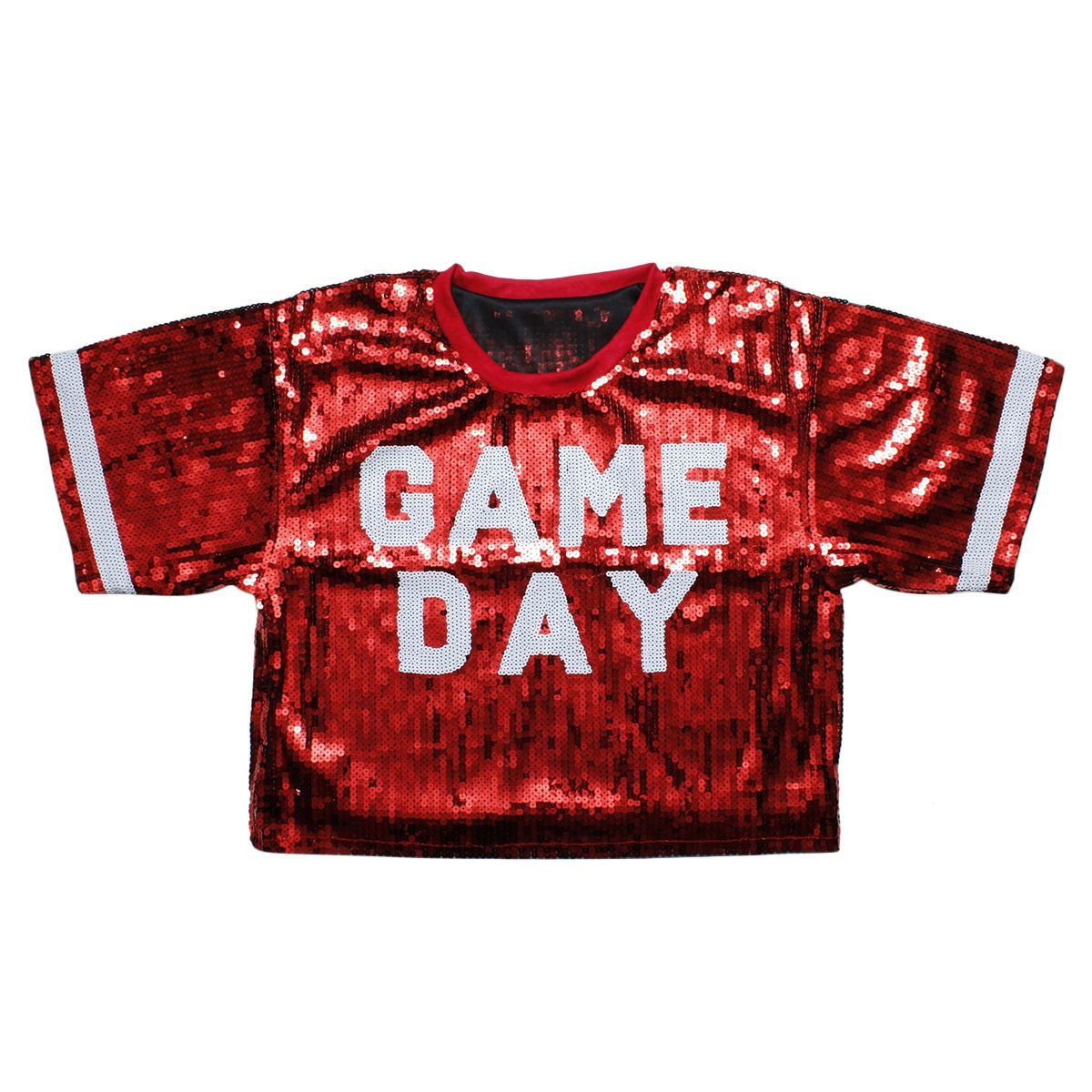 Jersey DST Red White Sequin GAME DAY Crop Top