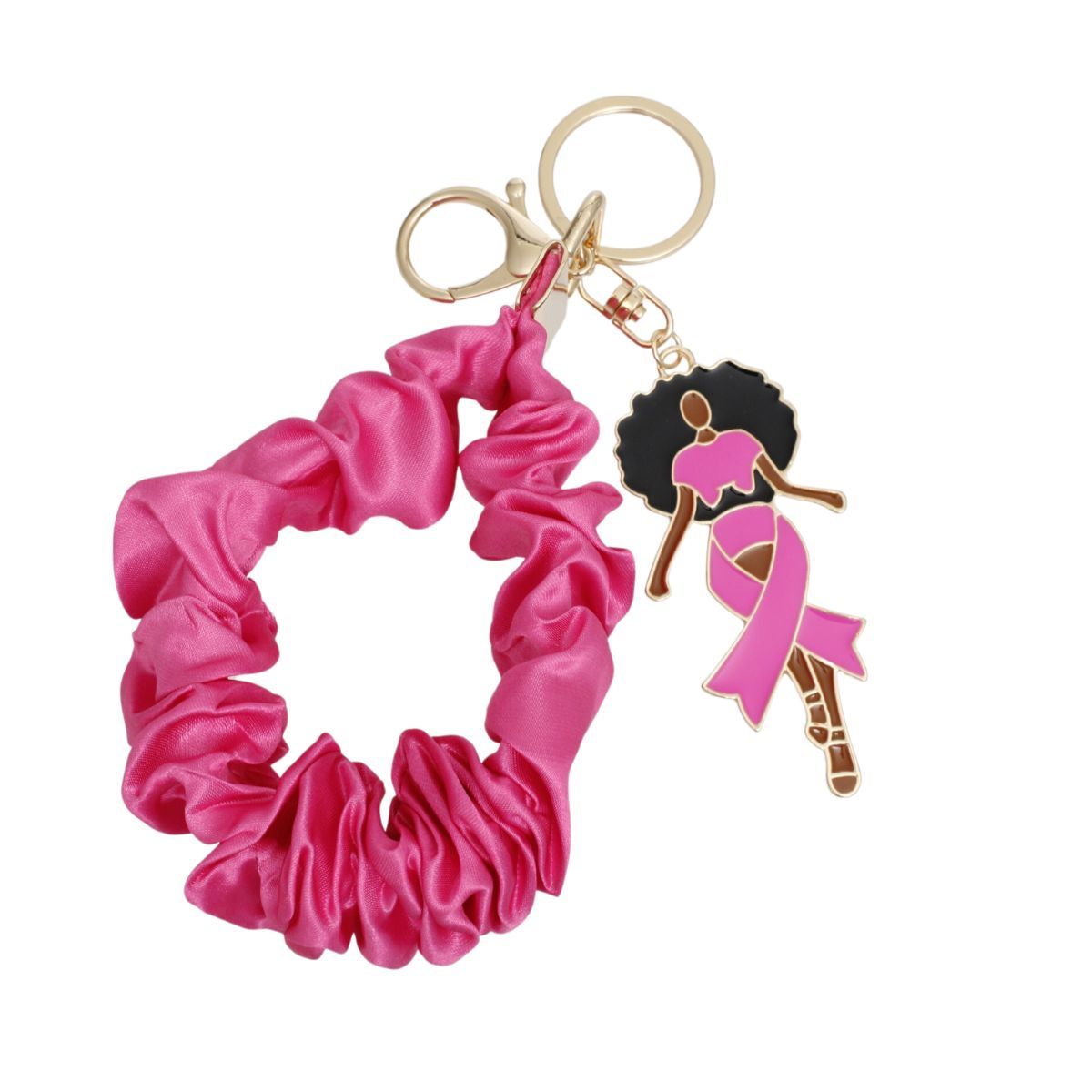 Gold Pink Wristlet Afro Keychain