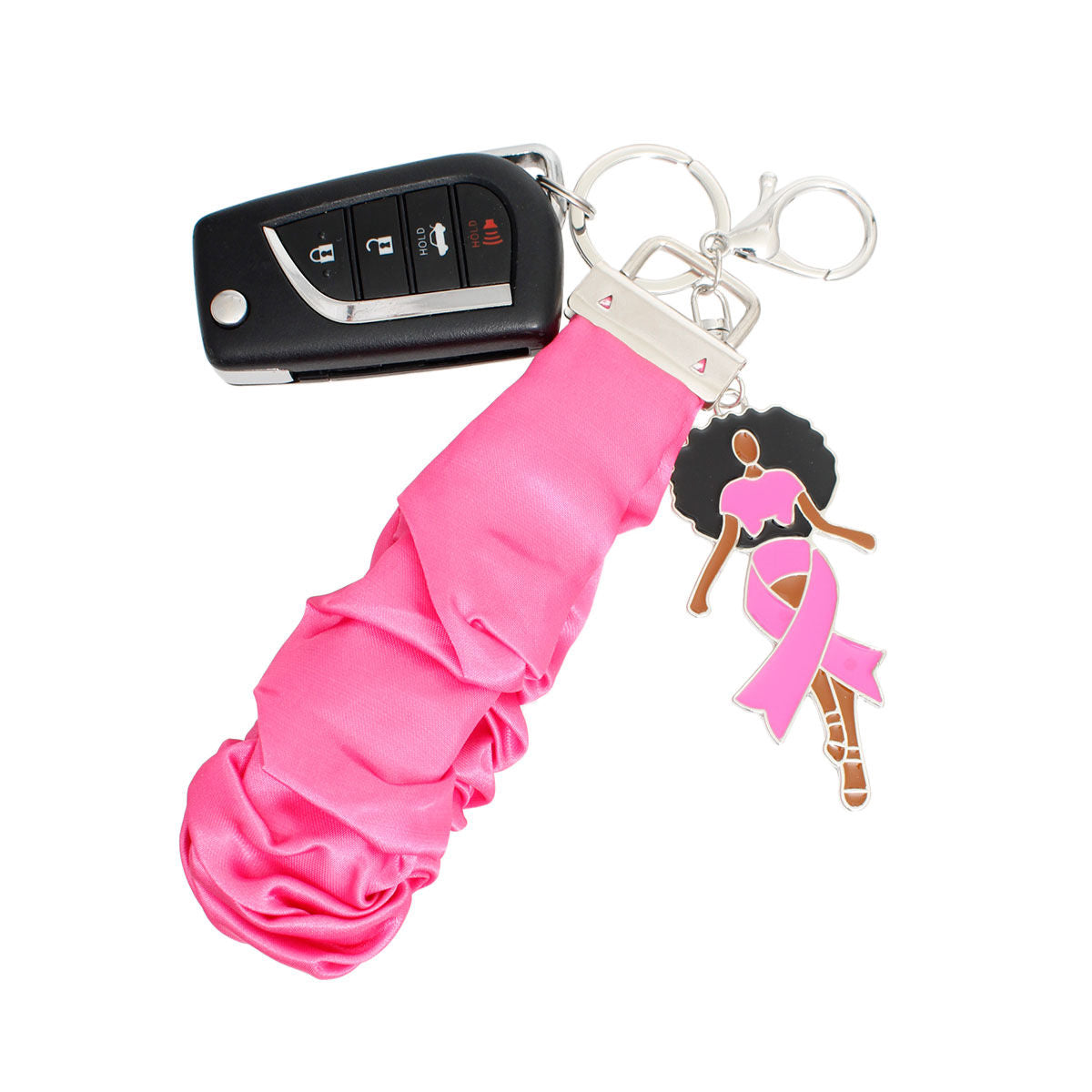 Silver Pink Wristlet Afro Keychain