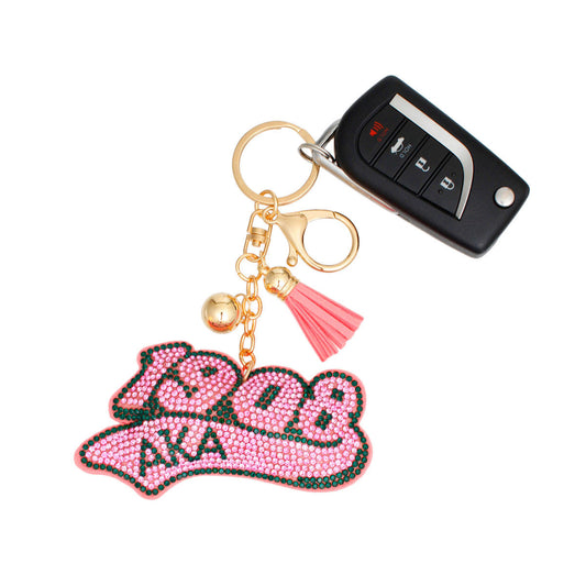 AKA Sorority 1908 Pink Padded Keychain Clip