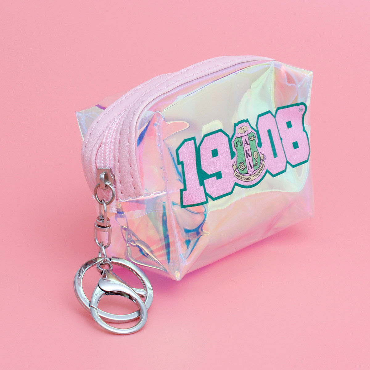 AKA Sorority Iridescent Zipper Pouch Keychain Clip