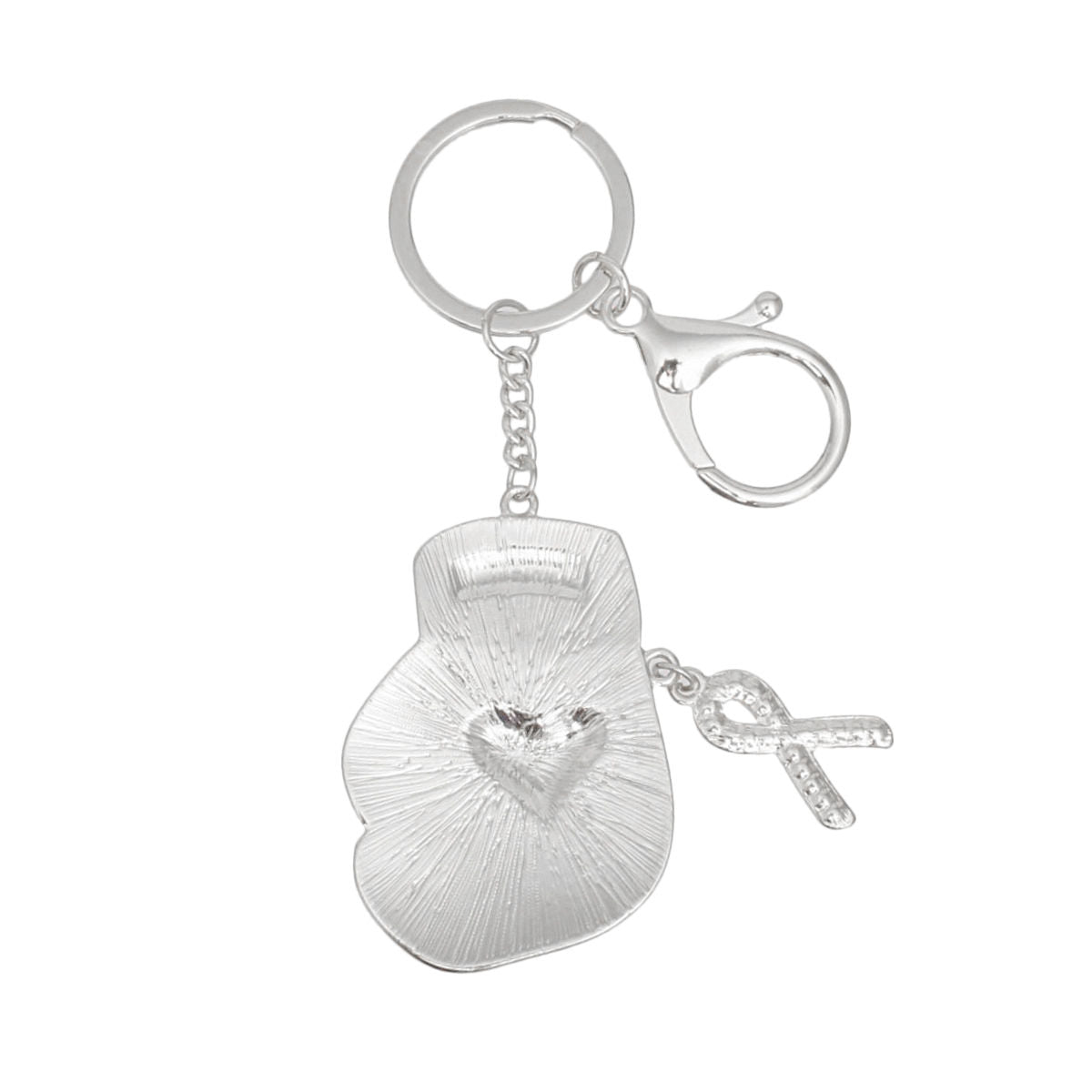 Breast Cancer Keychain Silver Light Pink Glove