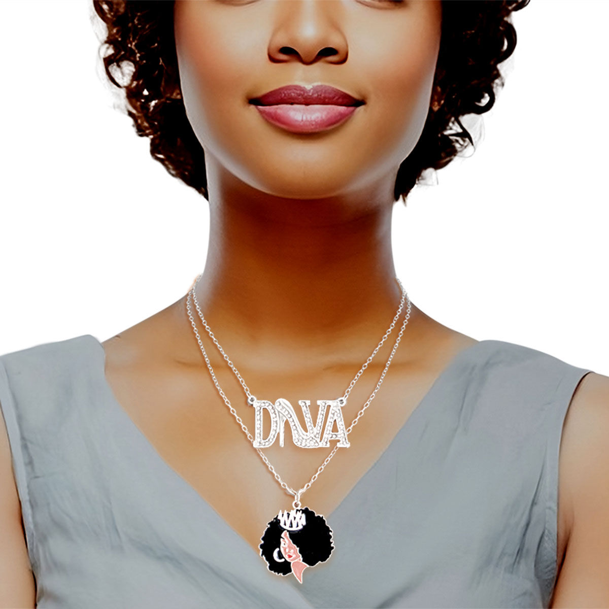 Silver Melanin Afro 2 Pcs Chains