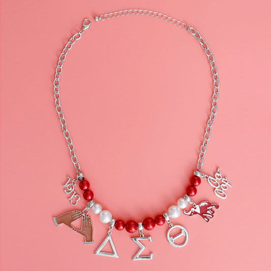 Red White Pearl DST Necklace|17 + 3 inches