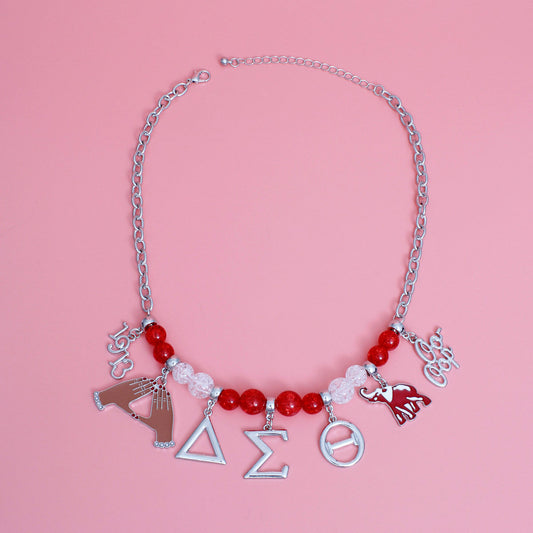 Red Bead Soror Delta Charm Necklace for Women