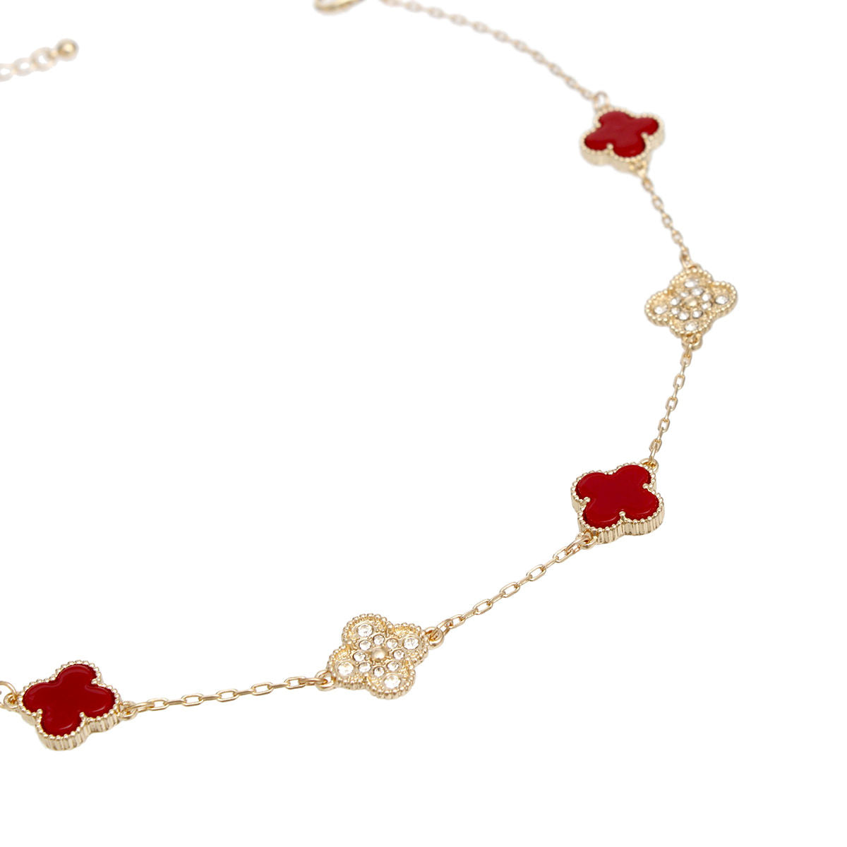 Necklace Gold Red Clover Station Pendant Women