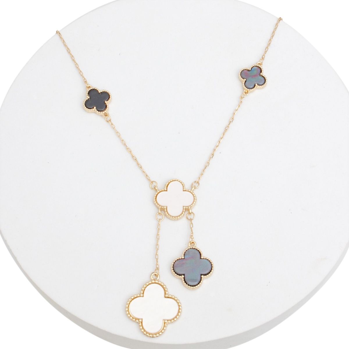 Charm Drop Multi Quatrefoil Clover Gold Necklace