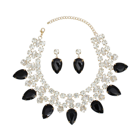 Formal Brilliant Black Teardrop Crystal Necklace