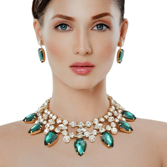 Formal Brilliant Green Teardrop Crystal Necklace