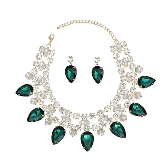 Formal Brilliant Green Teardrop Crystal Necklace