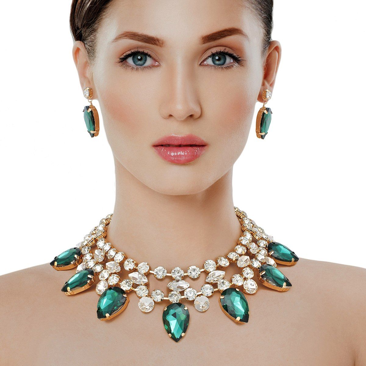 Formal Brilliant Green Teardrop Crystal Necklace