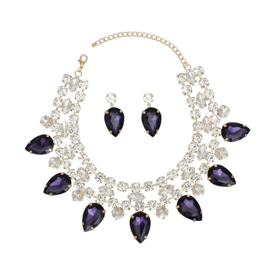 Formal Brilliant Purple Teardrop Crystal Necklace
