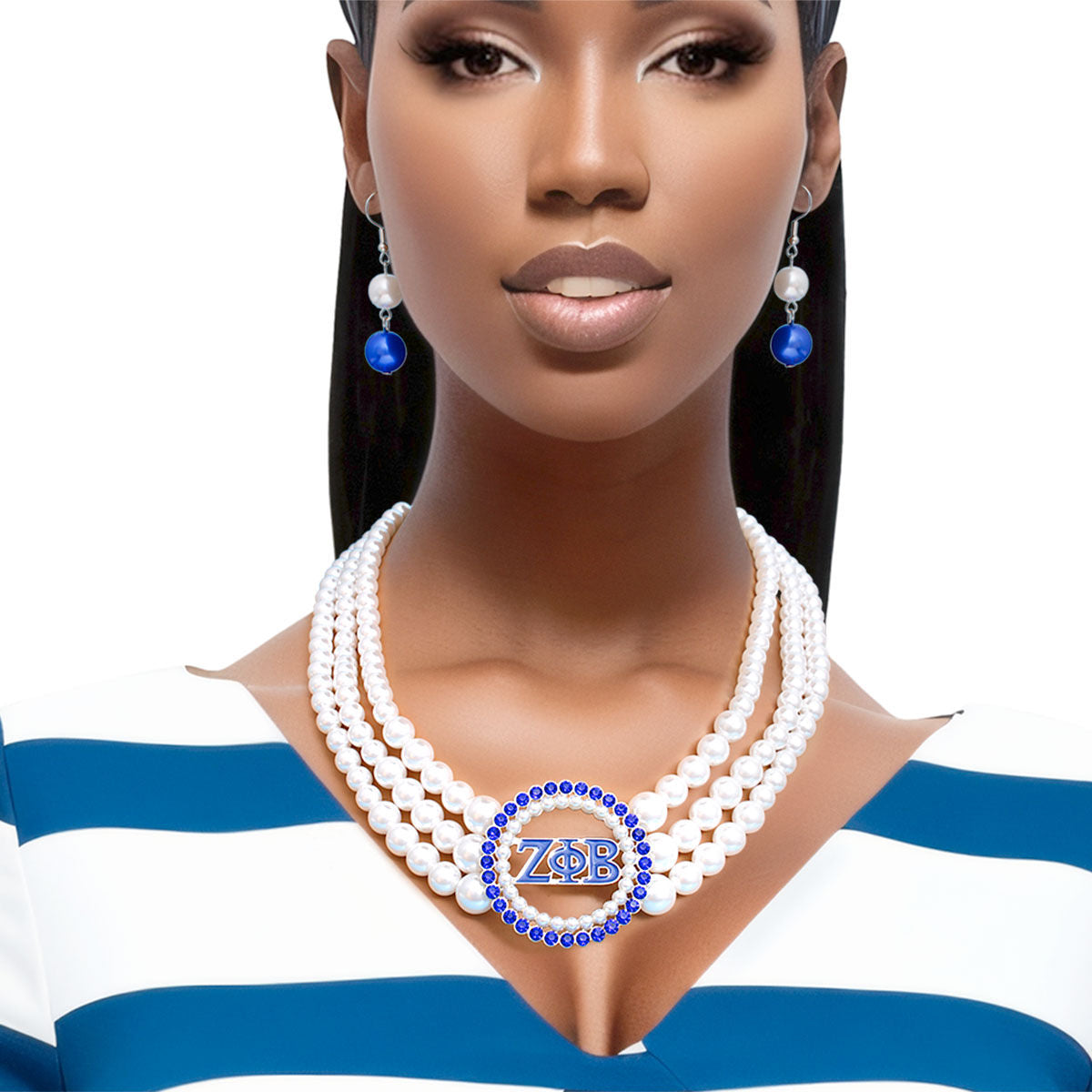 Pearl Necklace Blue White Zeta Set for Women