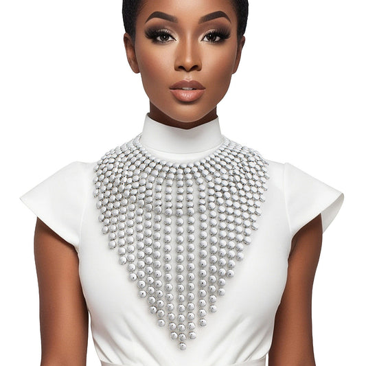 Chainmail Choker Silver Fringe Set for Women