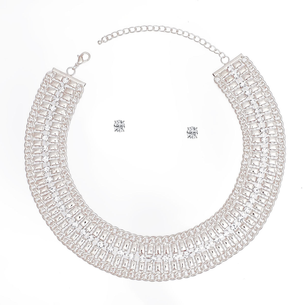 Necklace Silver Multi Link Rhinestone Collar Women