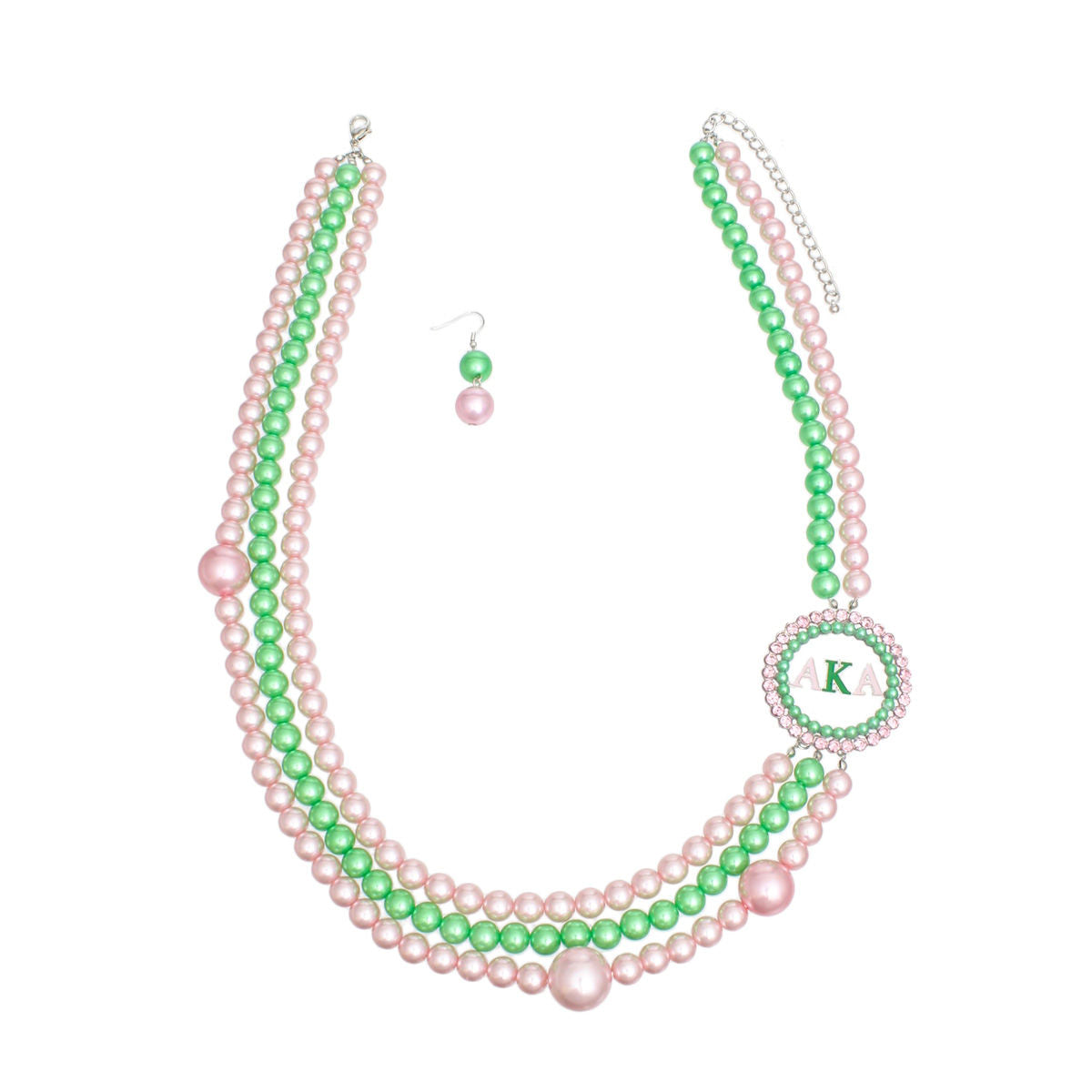 AKA Sorority Pink Green Pearl Long Brooch Necklace