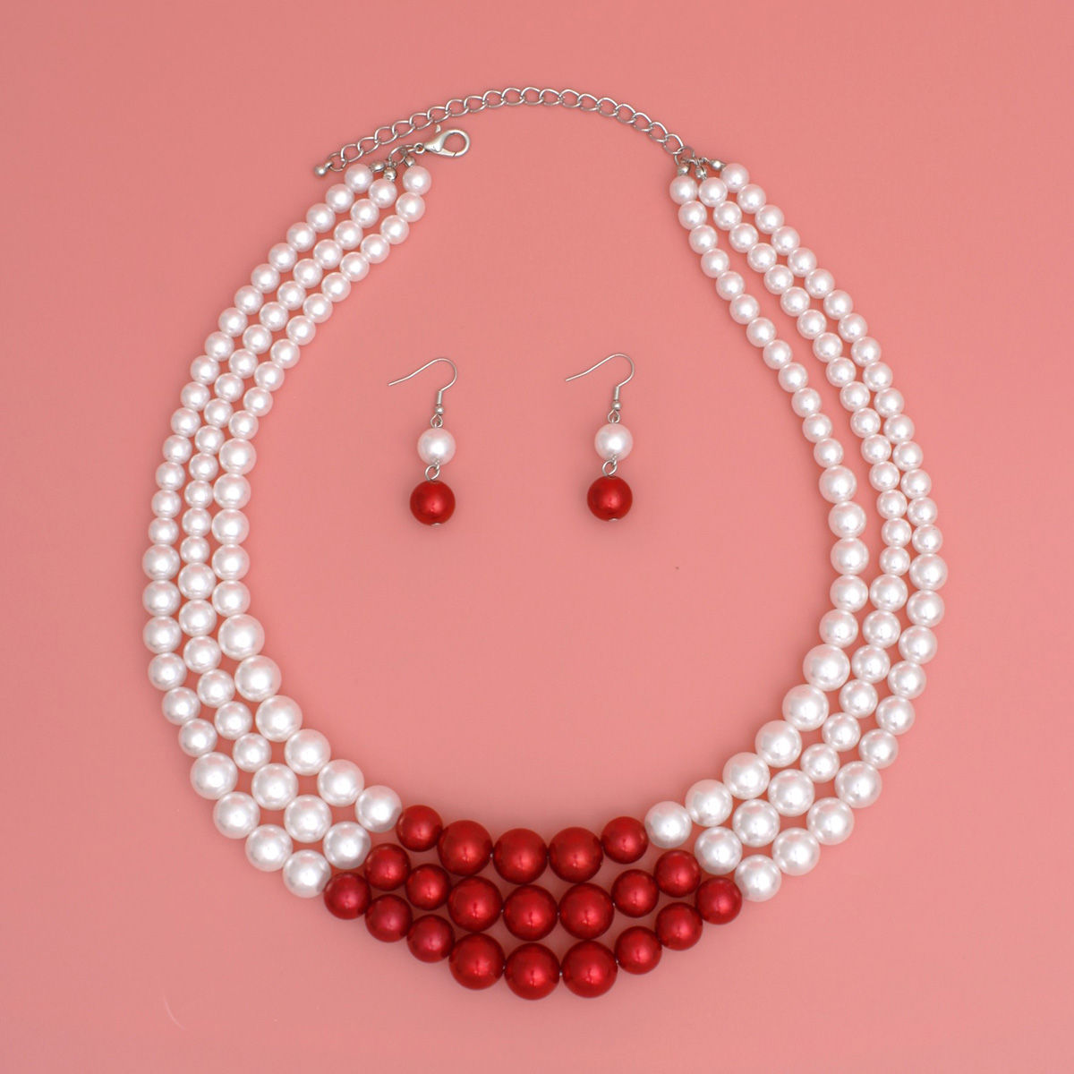 DST Pearl White with Red Center 3 Strand Set