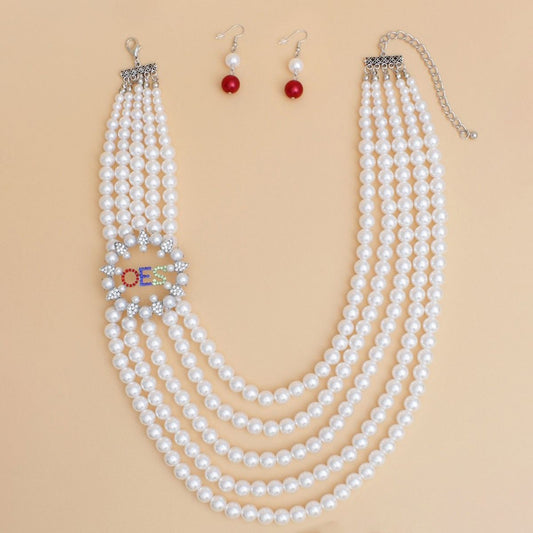 OES Sorority White Pearl Elegant Necklace Women