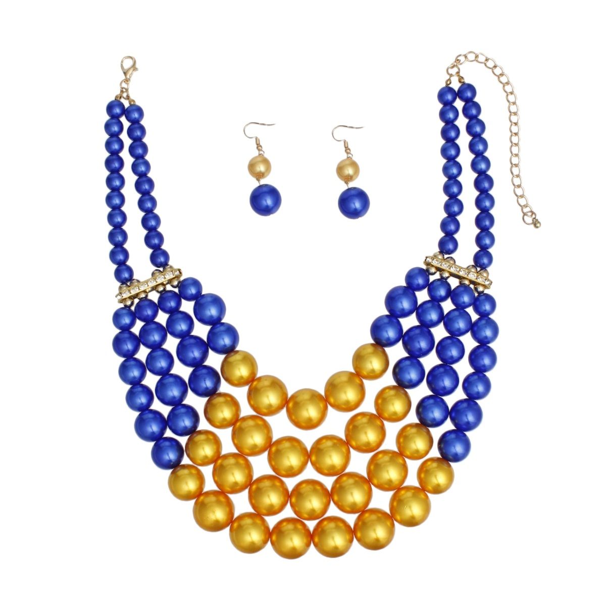 SGRHO Chunky Blue Gold Pearl Bib Necklace Set