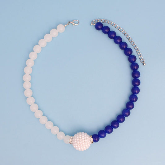 ZPB Sorority Blue White Pearl Glass Bead Necklace