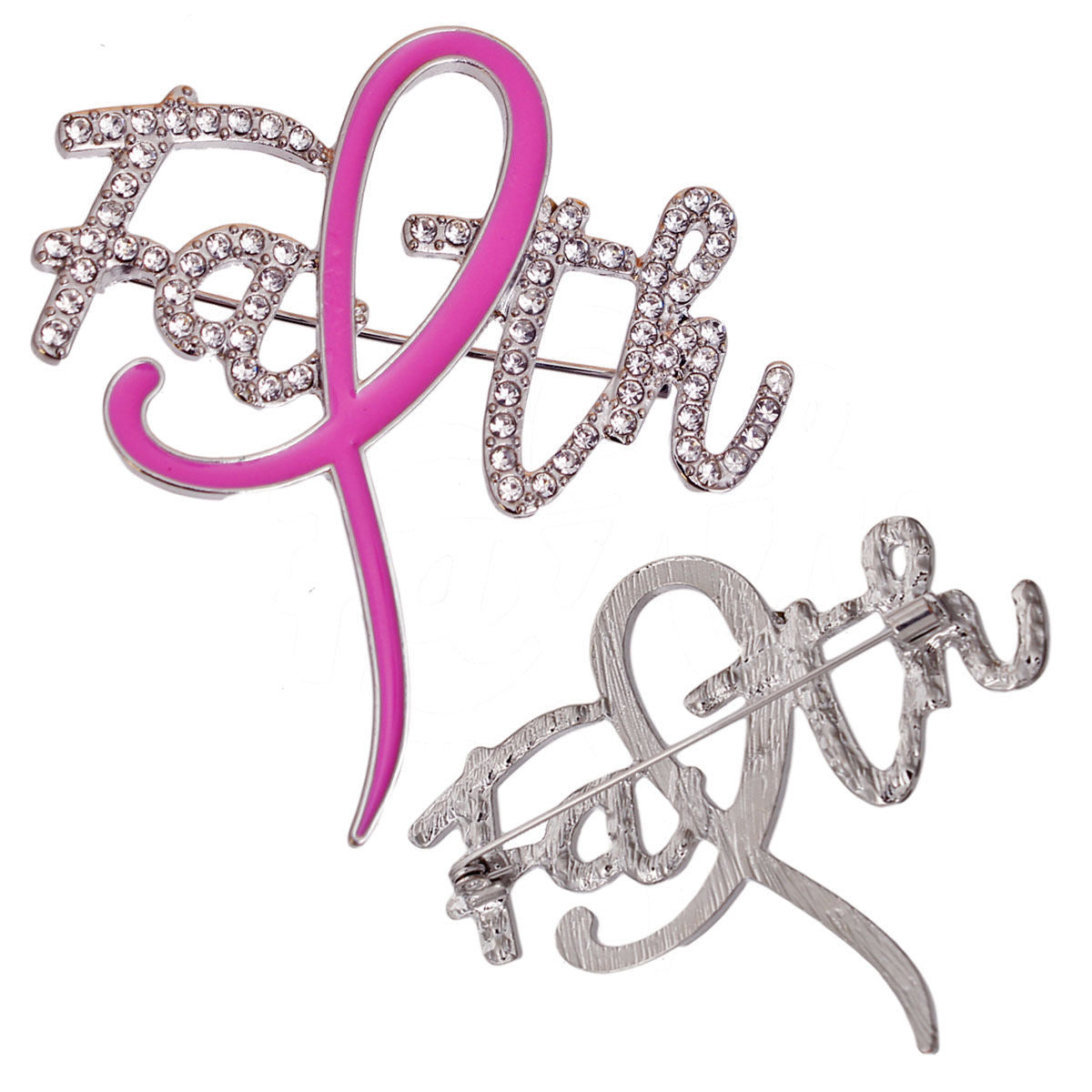 Pink Ribbon Silver Faith Brooch