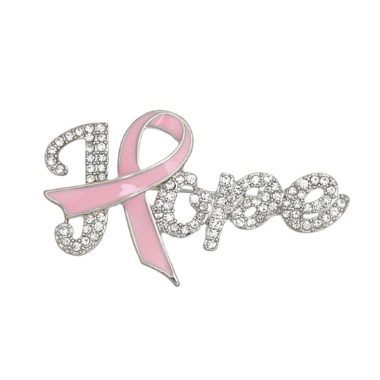 Brooch Silver Light Pink Ribbon Hope Pin for Women