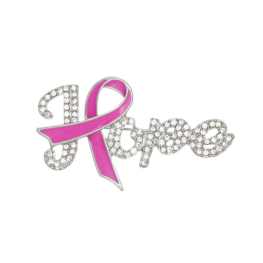 Brooch Silver Pink Ribbon Hope Pin for Women