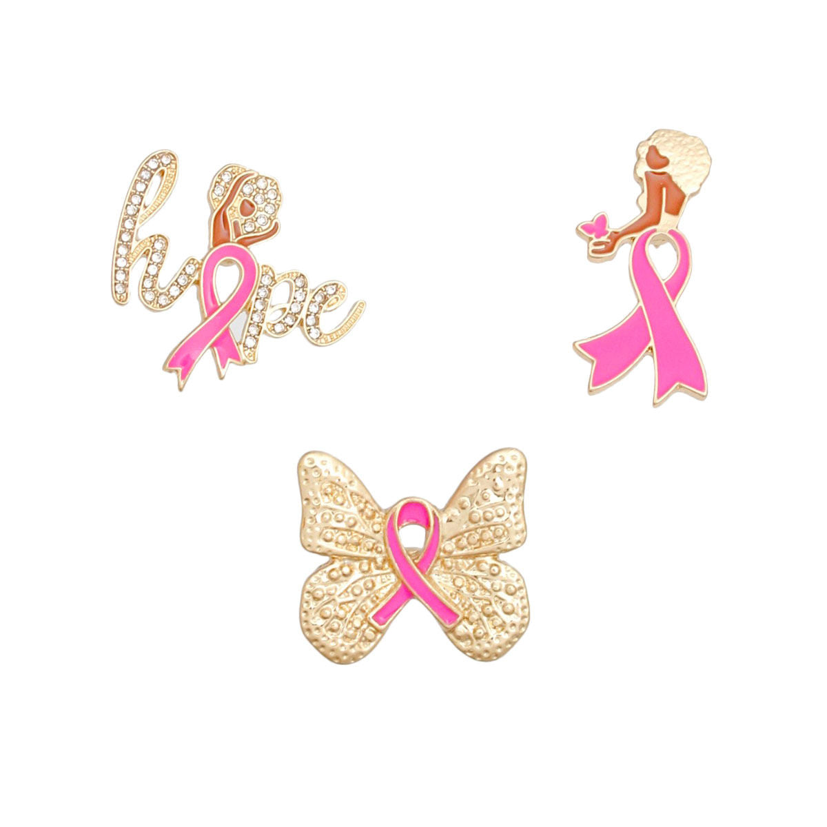 Pin Set Gold Pink Breast Cancer Hope for Women