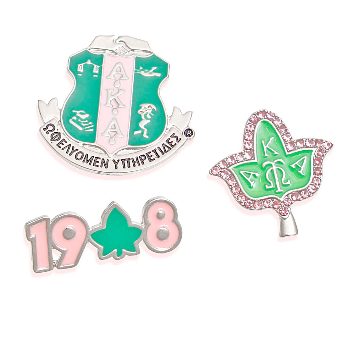 AKA Sorority Pin Set Pink Green AKA