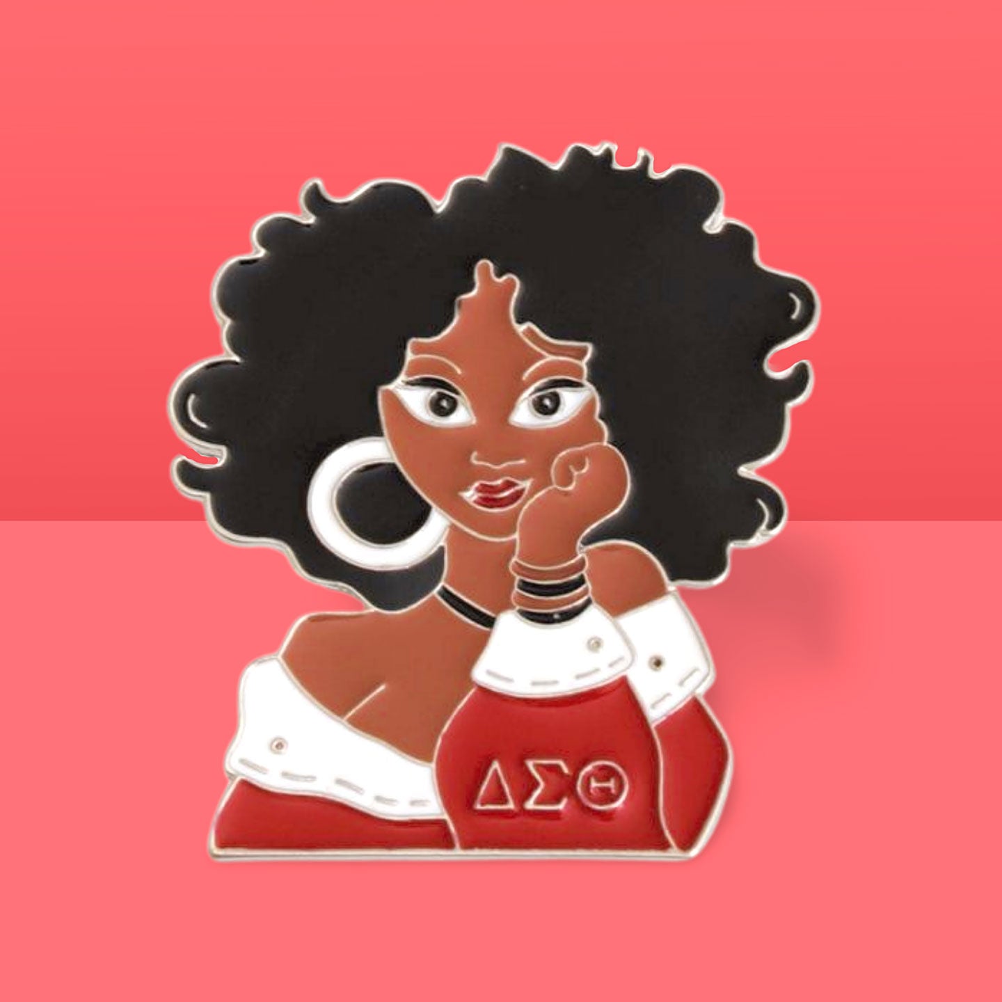 Red White Curly Hair Woman DST Pin|2.5 x 2.25 inches