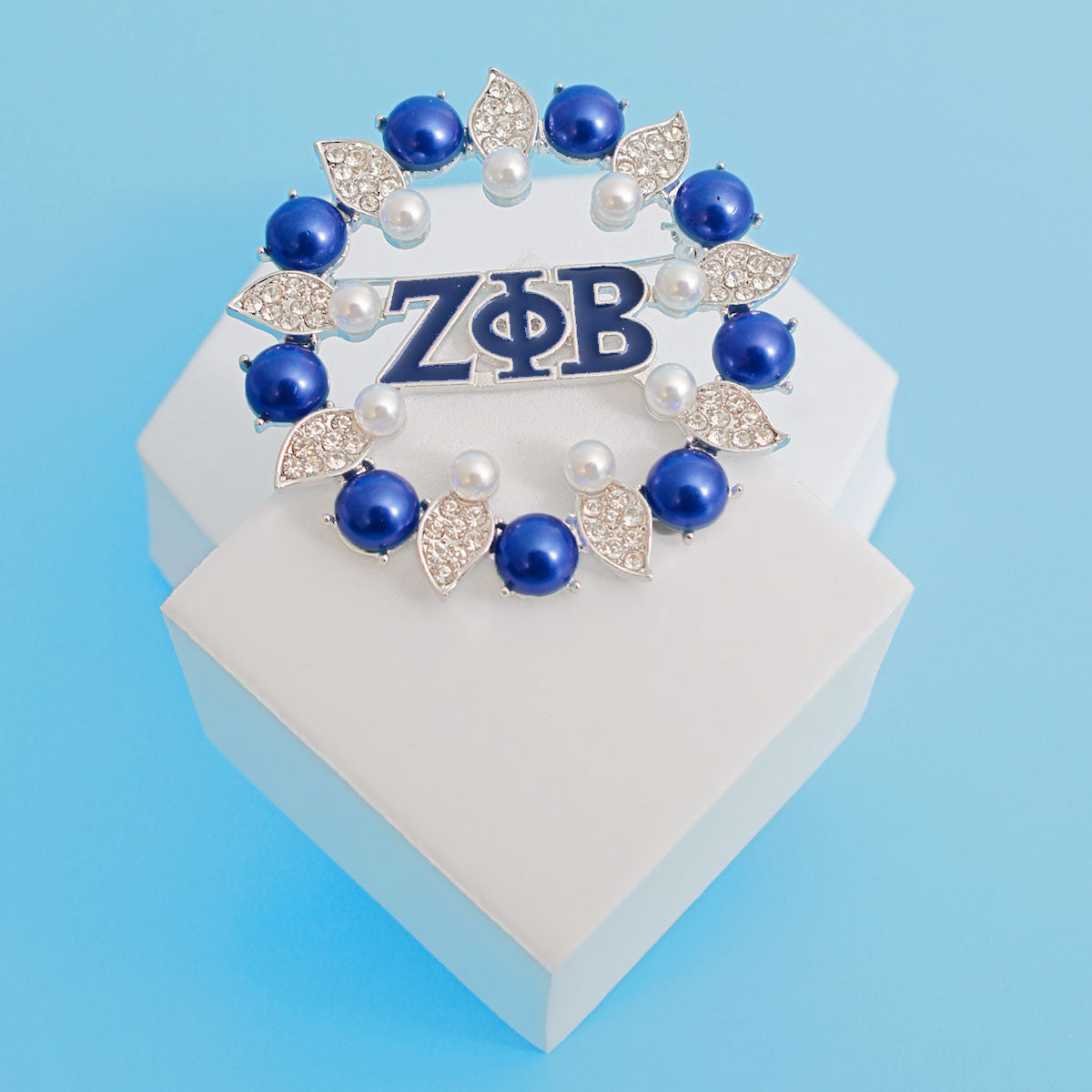 Brooch Blue White Zeta Pearl Pin for Women