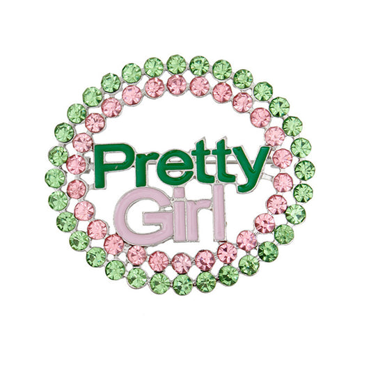 AKA Sorority Pink Green Stone Pretty Girl Brooch