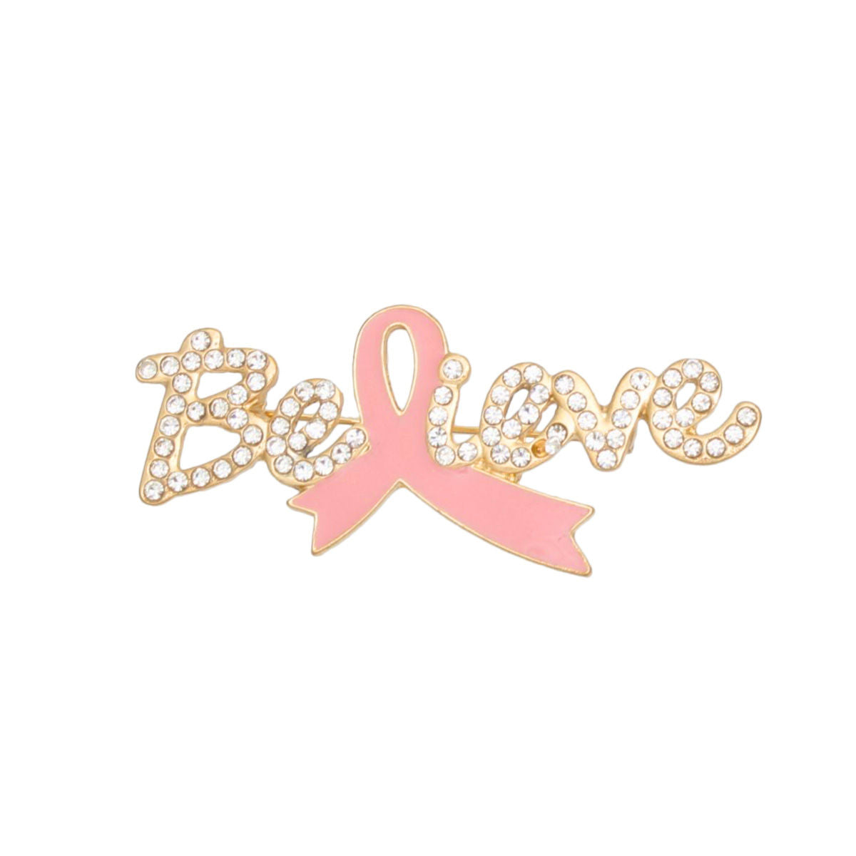 Brooch Gold Light Pink Ribbon Believe Pin Women