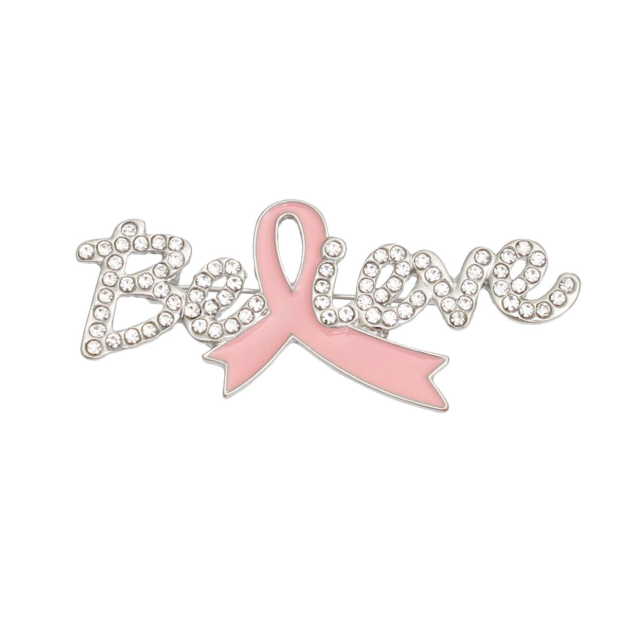 Brooch Silver Light Pink Ribbon Believe Pin Women