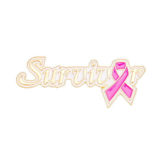 Brooch Gold White Pink Ribbon Survivor Pin Women