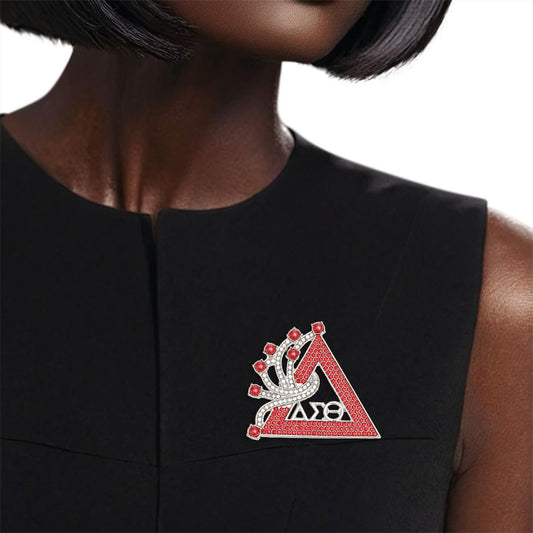 DST Sorority Red Silver Delta Brooch Pin for Women